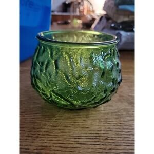 Green Crinkle Glass Bowl/Vase by EO Brody Cleveland, OH USA Vintage Core Avocado
